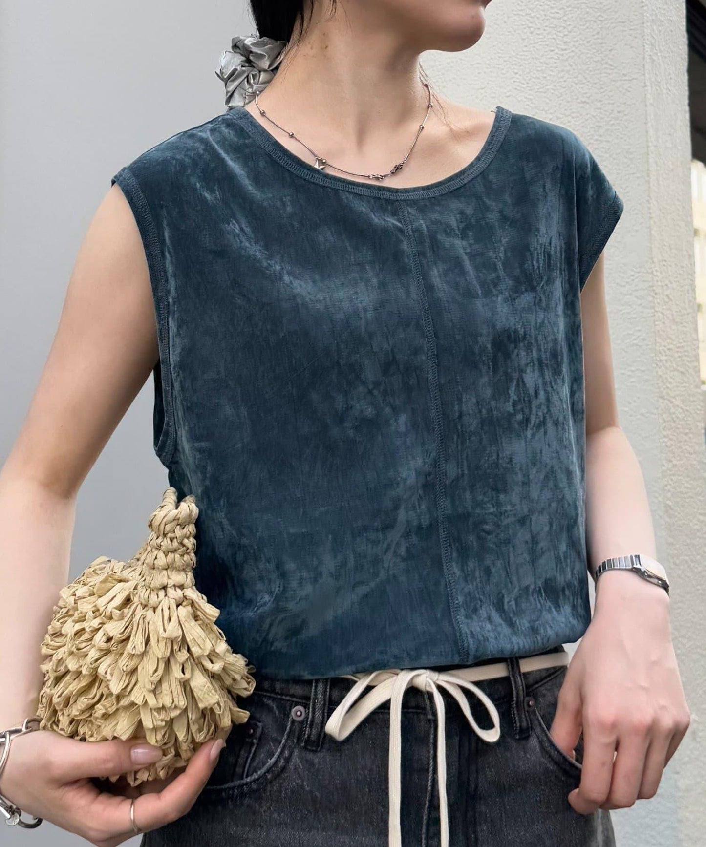 透明絨面顏色法式上衣