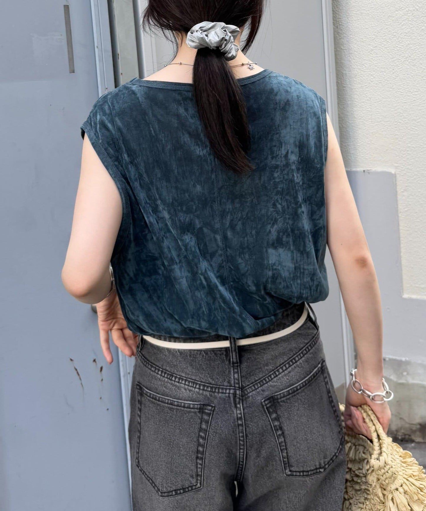 透明絨面顏色法式上衣