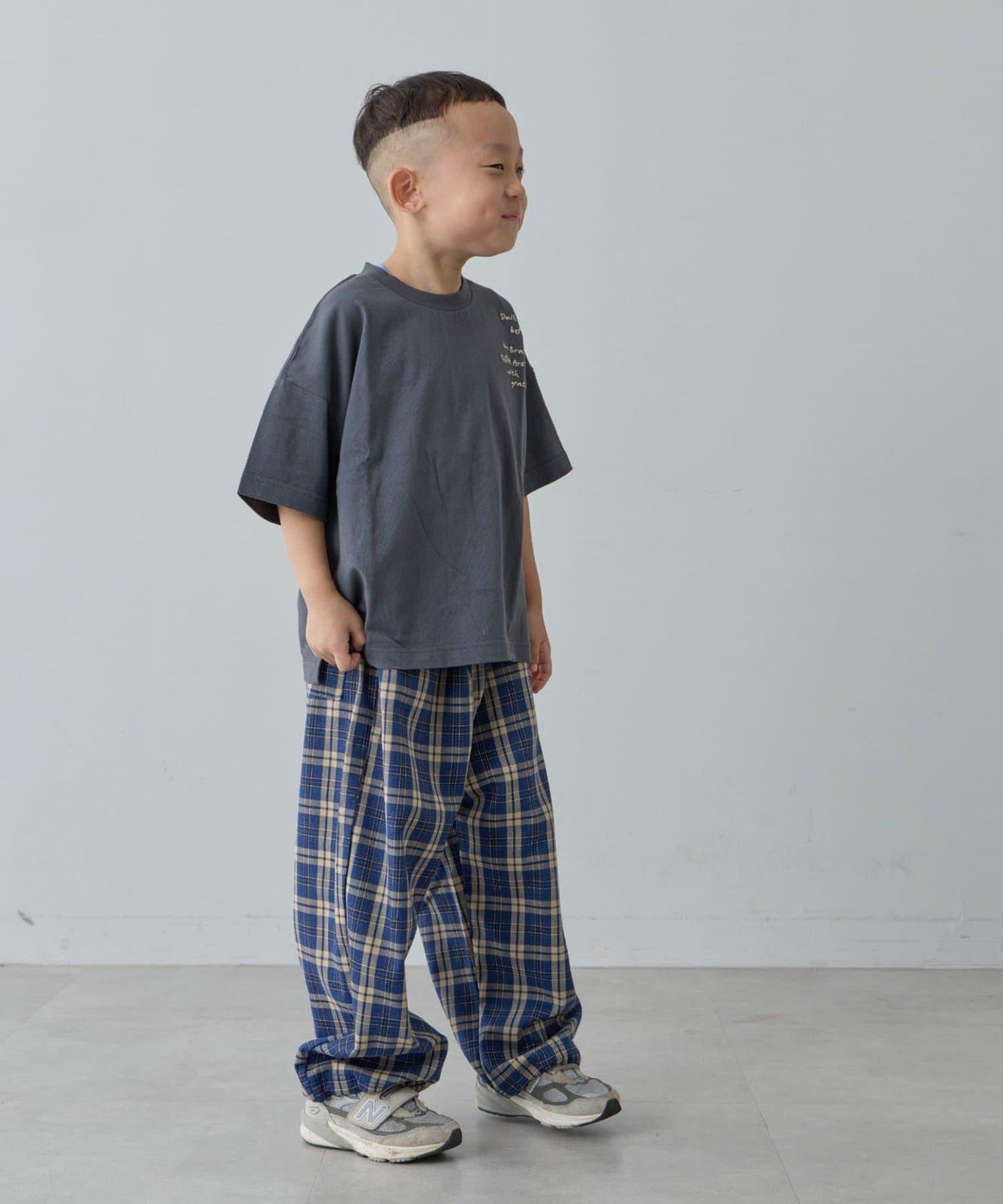 【兒童】【紅色&藍色】下襬抽繩格紋休閒褲