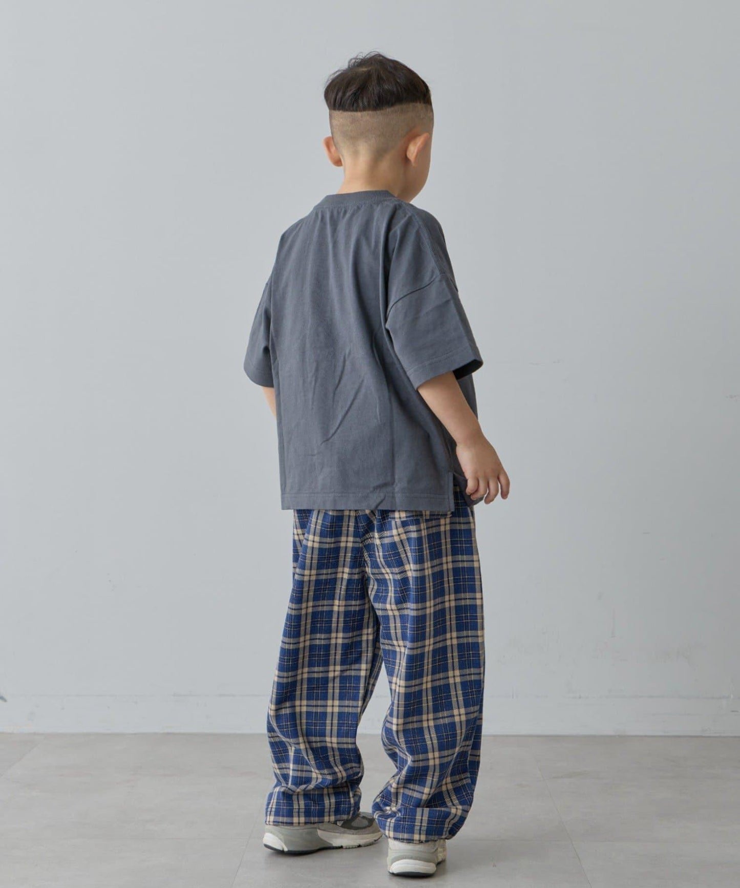 【兒童】【紅色&藍色】下襬抽繩格紋休閒褲