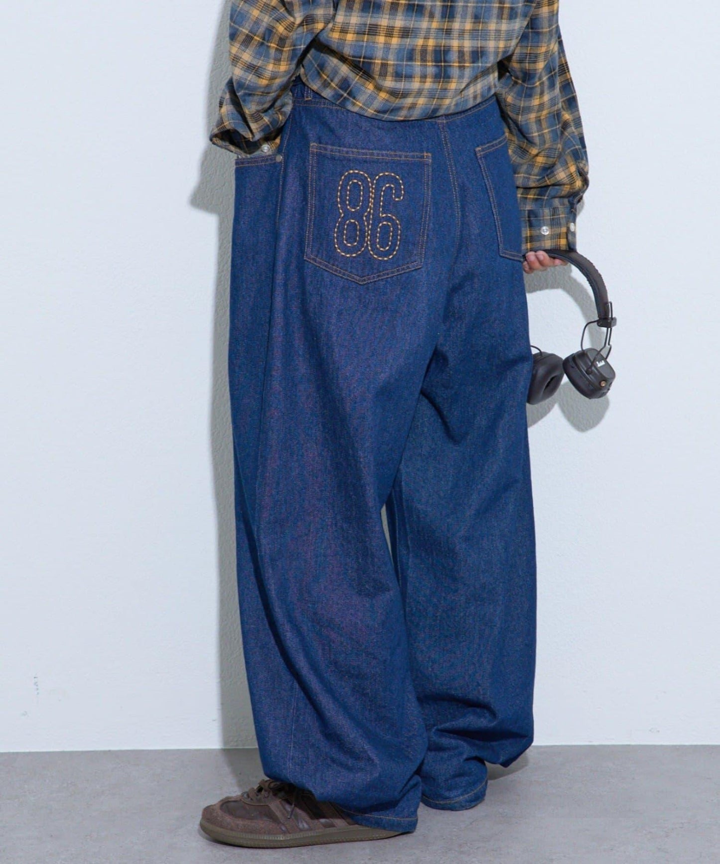 【薩基企劃】【可調節腰圍】超染褶皺設計牛仔褲