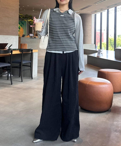 【CIAOPANIC TYPY】提花褶皺寬腿褲