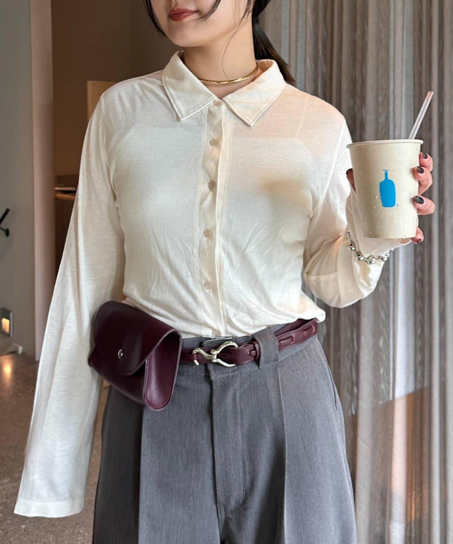 【CIAOPANIC TYPY】條紋背心疊穿翻領透視剪裁襯衫