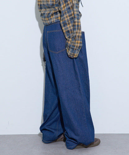 【薩基企劃】【可調節腰圍】超染褶皺設計牛仔褲