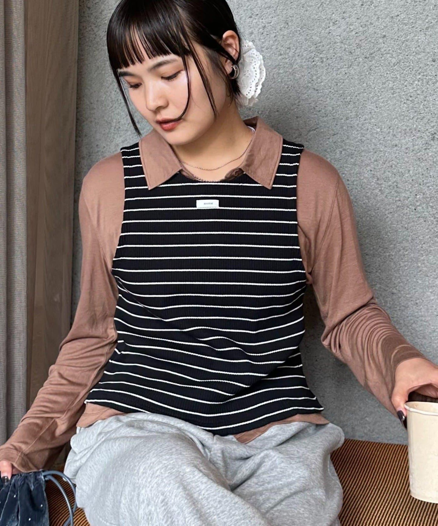 【CIAOPANIC TYPY】條紋背心疊穿翻領透視剪裁襯衫