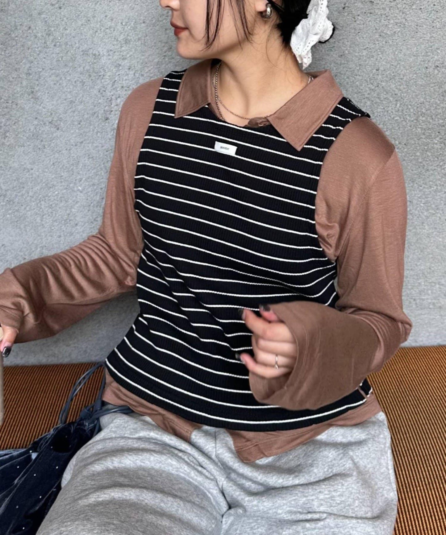 【CIAOPANIC TYPY】條紋背心疊穿翻領透視剪裁襯衫