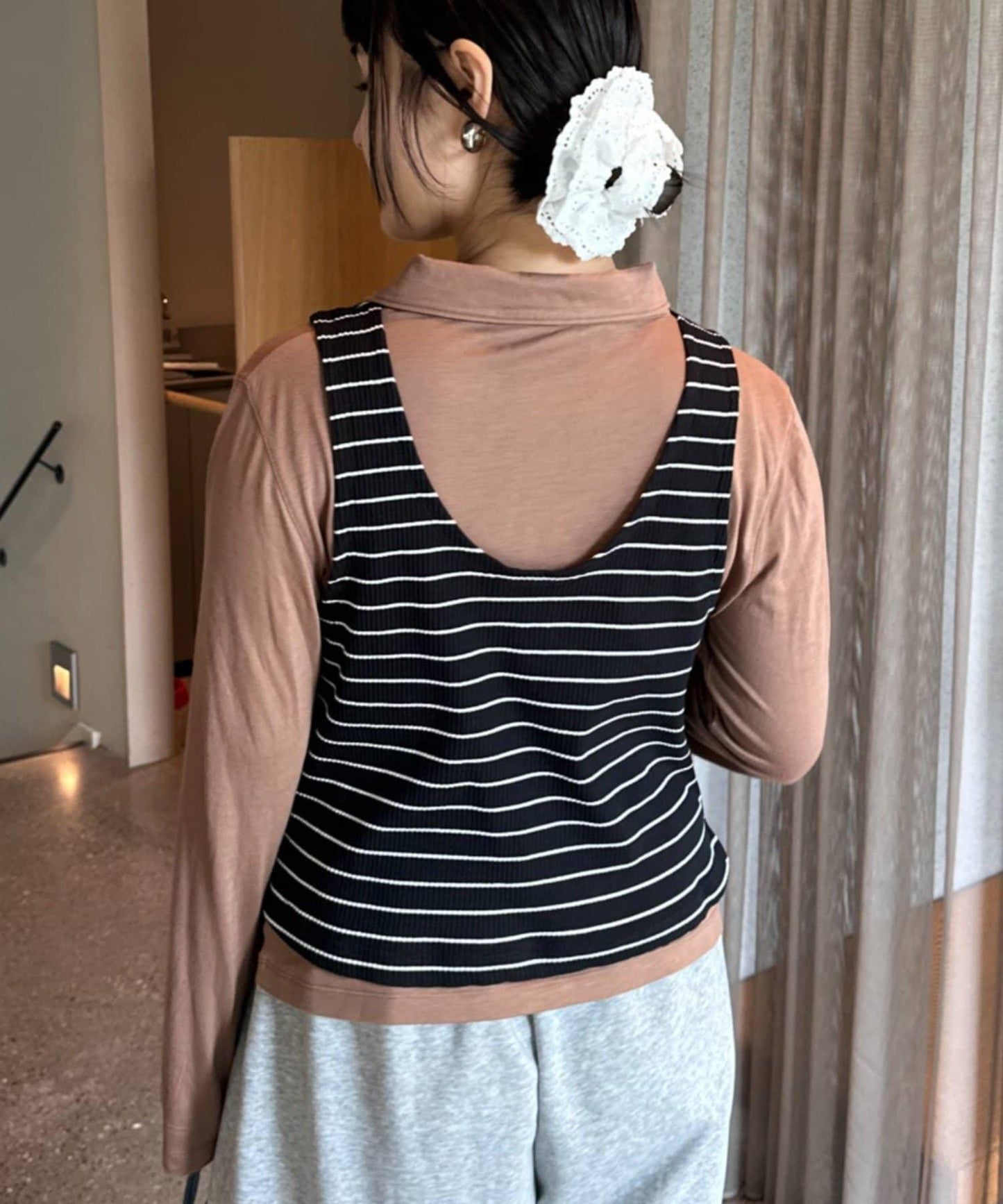 【CIAOPANIC TYPY】條紋背心疊穿翻領透視剪裁襯衫