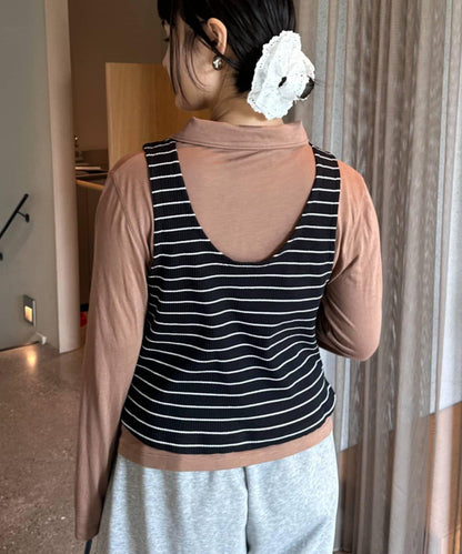 【CIAOPANIC TYPY】條紋背心疊穿翻領透視剪裁襯衫