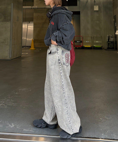 【薩基企劃】【可調節腰圍】超染褶皺設計牛仔褲