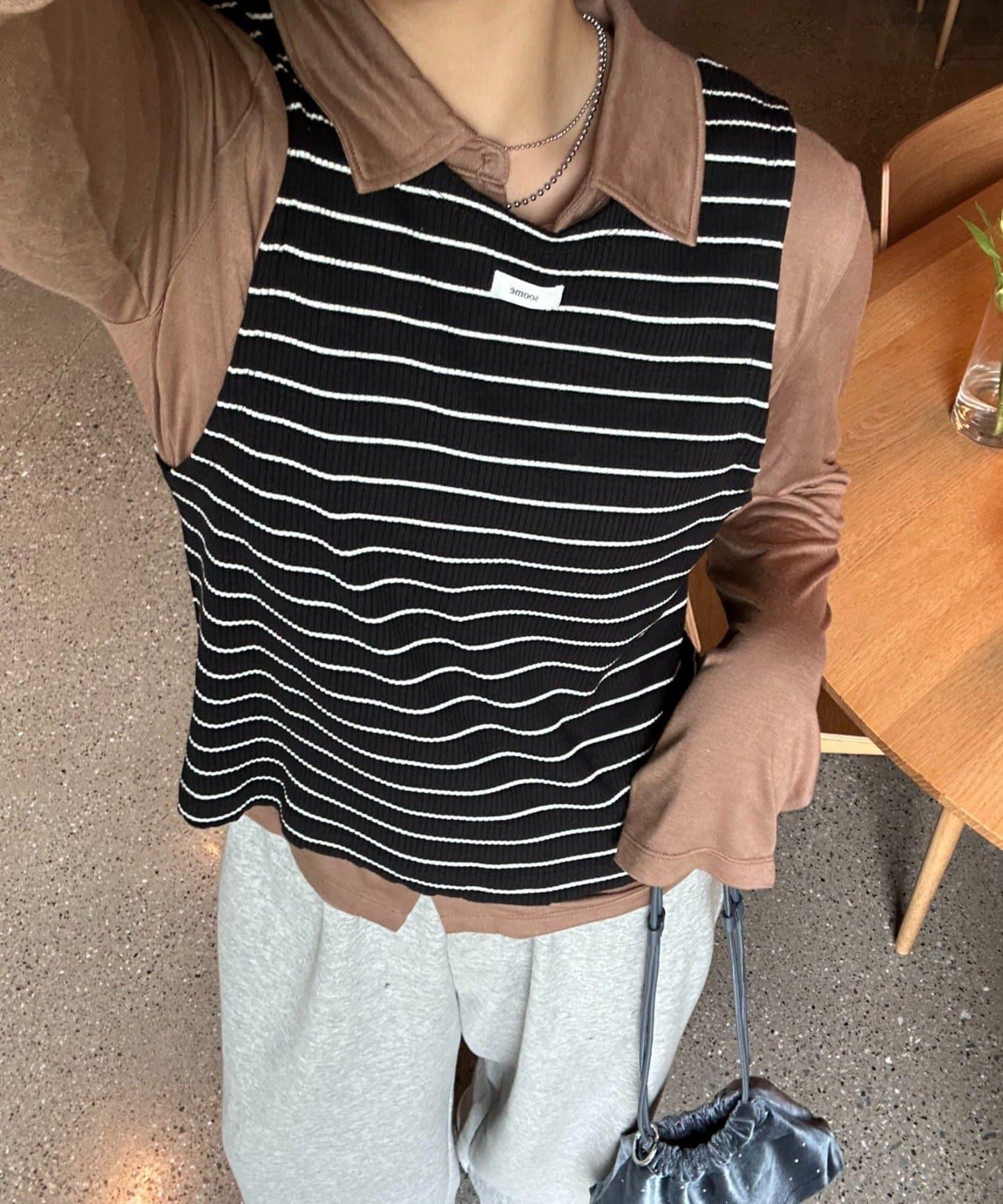 【CIAOPANIC TYPY】條紋背心疊穿翻領透視剪裁襯衫