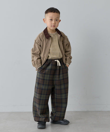 【兒童】【紅色&藍色】下襬抽繩格紋休閒褲