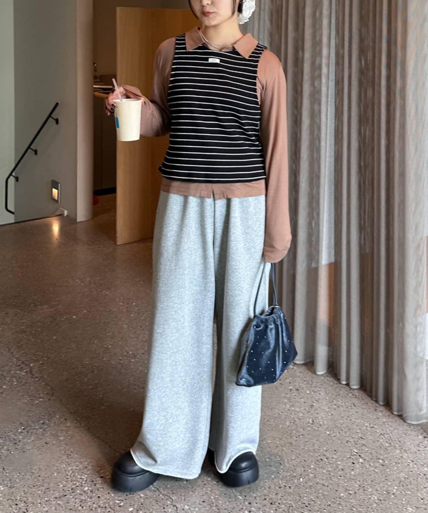 【CIAOPANIC TYPY】條紋背心疊穿翻領透視剪裁襯衫