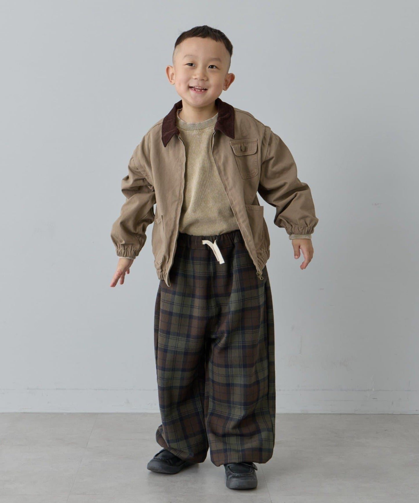 【兒童】【紅色&藍色】下襬抽繩格紋休閒褲