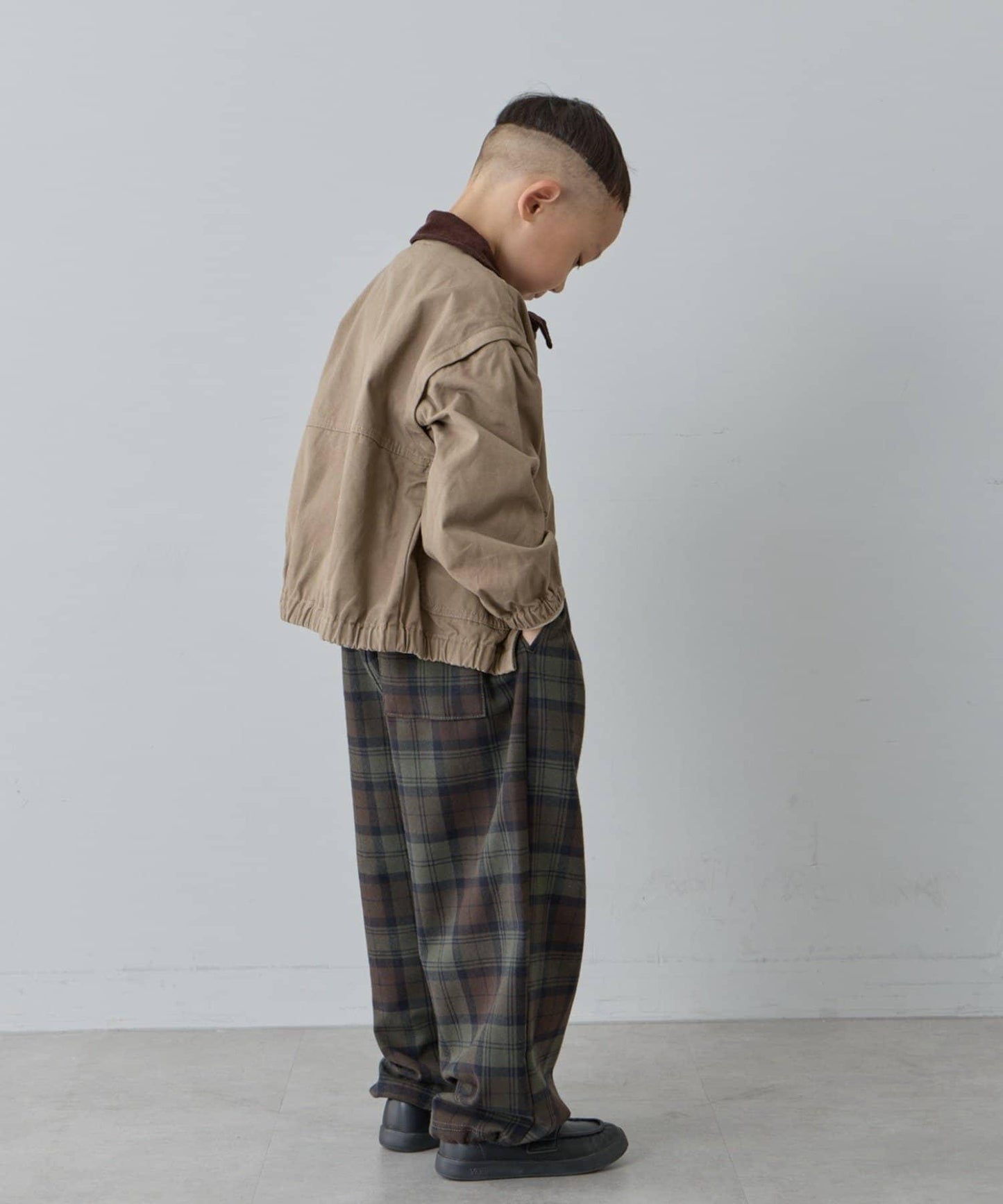 【兒童】【紅色&藍色】下襬抽繩格紋休閒褲