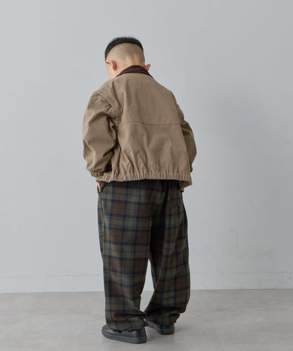 【兒童】【紅色&藍色】下襬抽繩格紋休閒褲