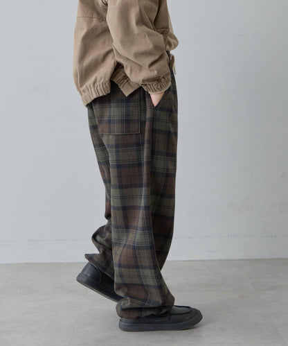 【兒童】【紅色&藍色】下襬抽繩格紋休閒褲