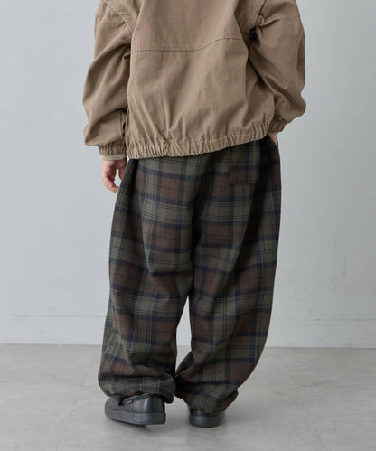 【兒童】【紅色&藍色】下襬抽繩格紋休閒褲