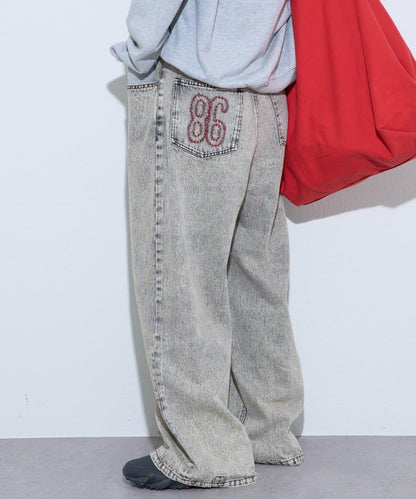 【薩基企劃】【可調節腰圍】超染褶皺設計牛仔褲