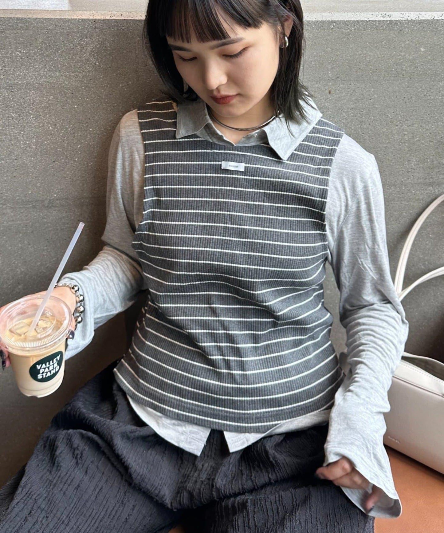 【CIAOPANIC TYPY】條紋背心疊穿翻領透視剪裁襯衫