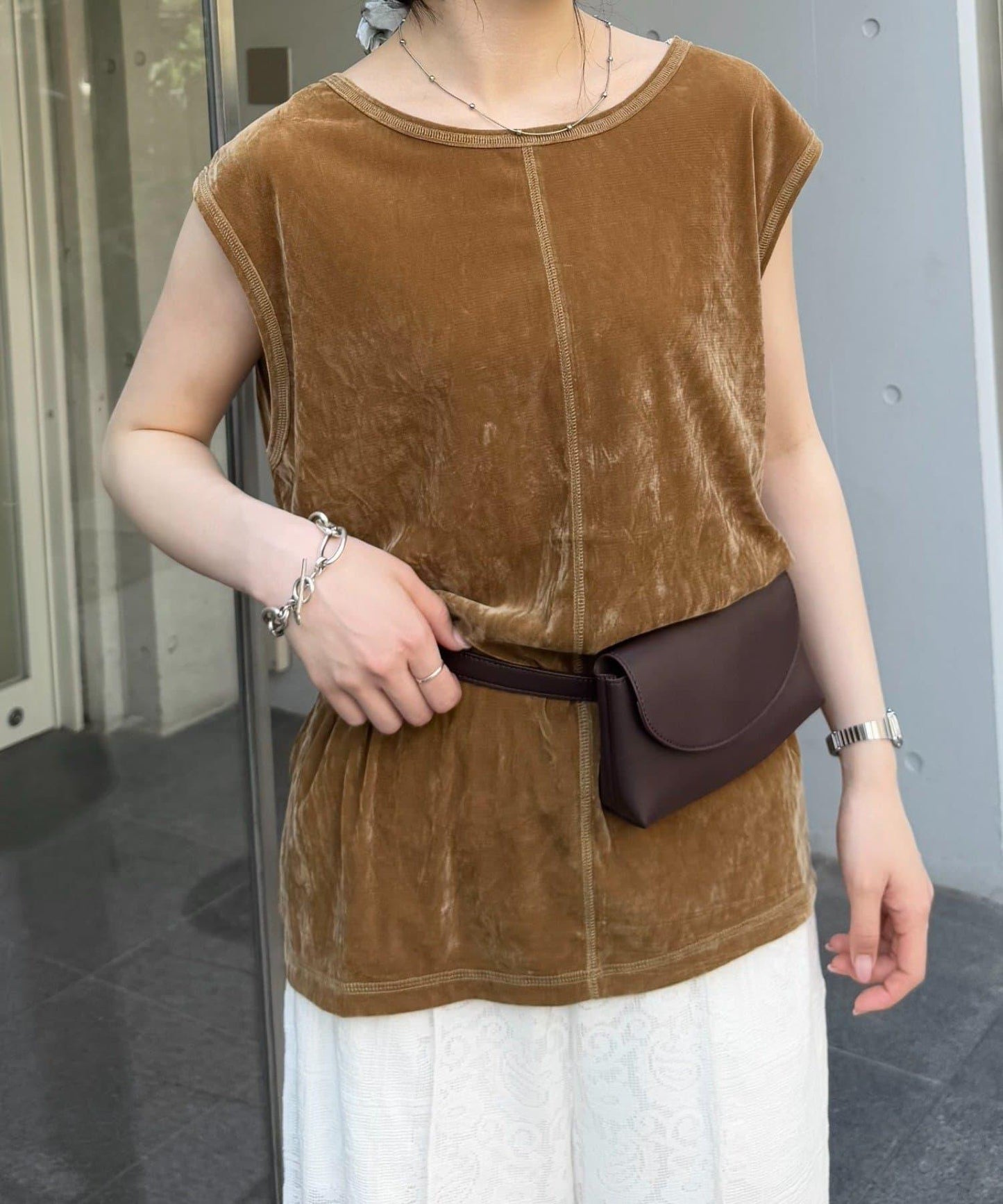 透明絨面顏色法式上衣