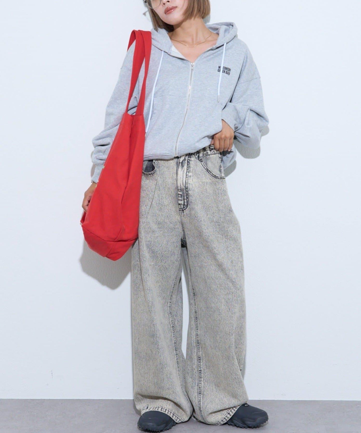 【薩基企劃】【可調節腰圍】超染褶皺設計牛仔褲