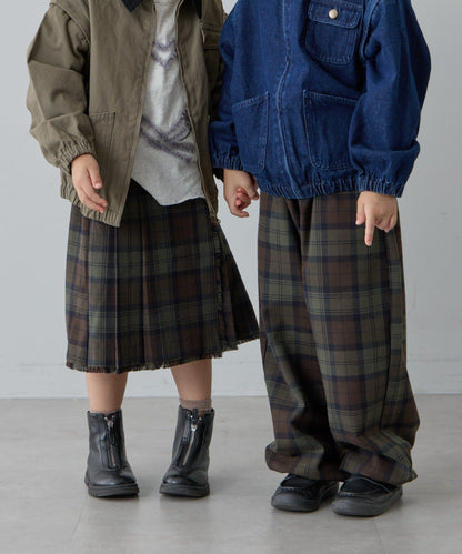 【兒童】【紅色&藍色】下襬抽繩格紋休閒褲