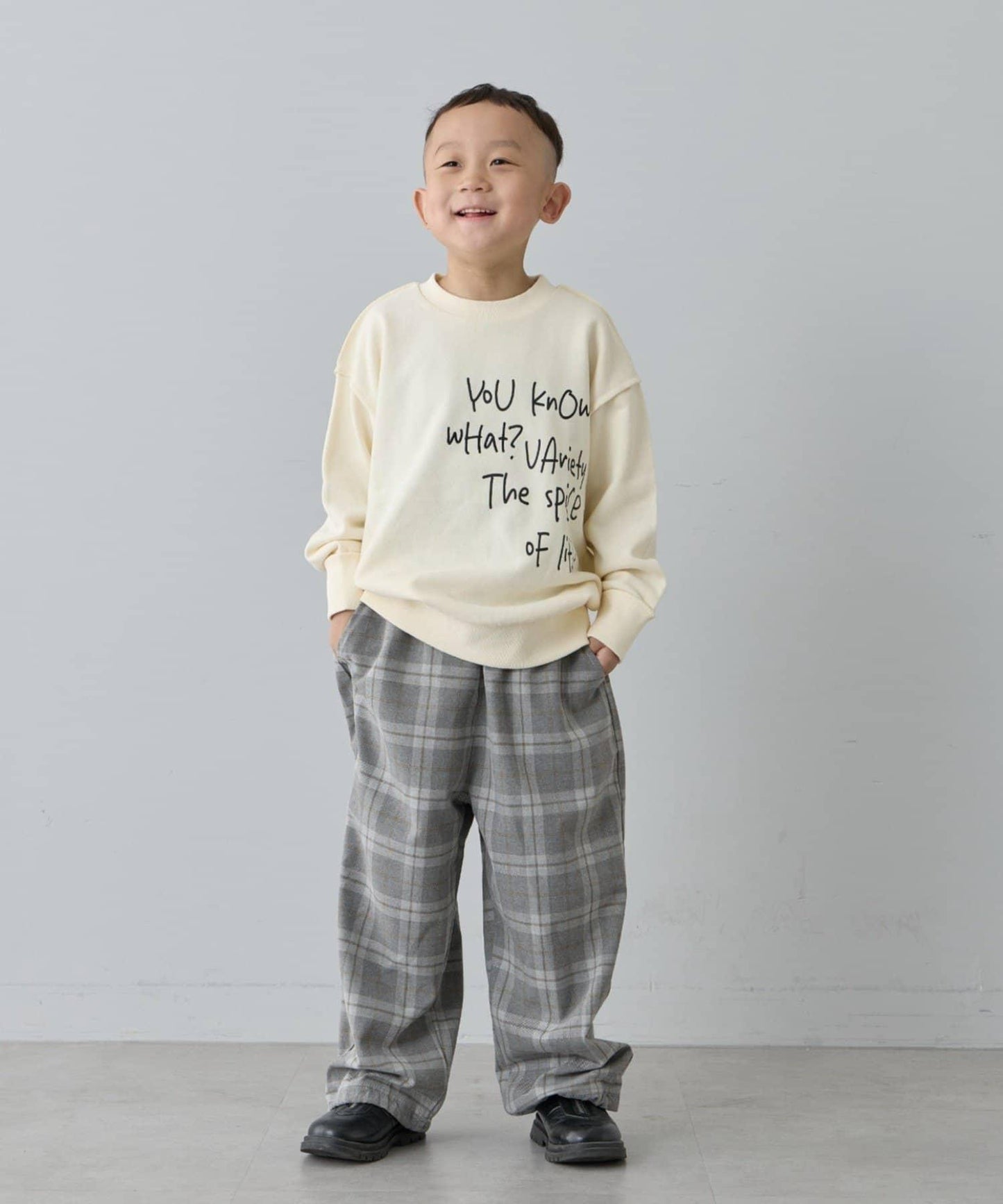 【兒童】【紅色&藍色】下襬抽繩格紋休閒褲