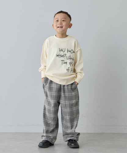 【兒童】【紅色&藍色】下襬抽繩格紋休閒褲