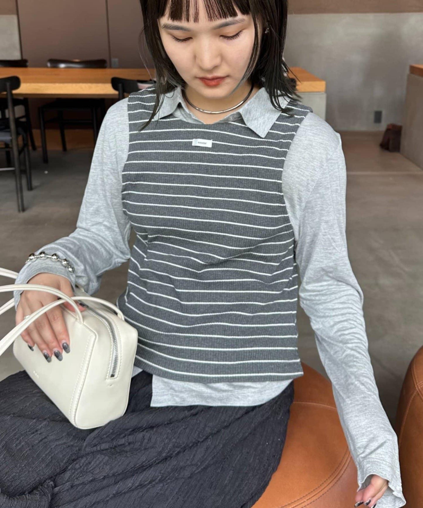 【CIAOPANIC TYPY】條紋背心疊穿翻領透視剪裁襯衫