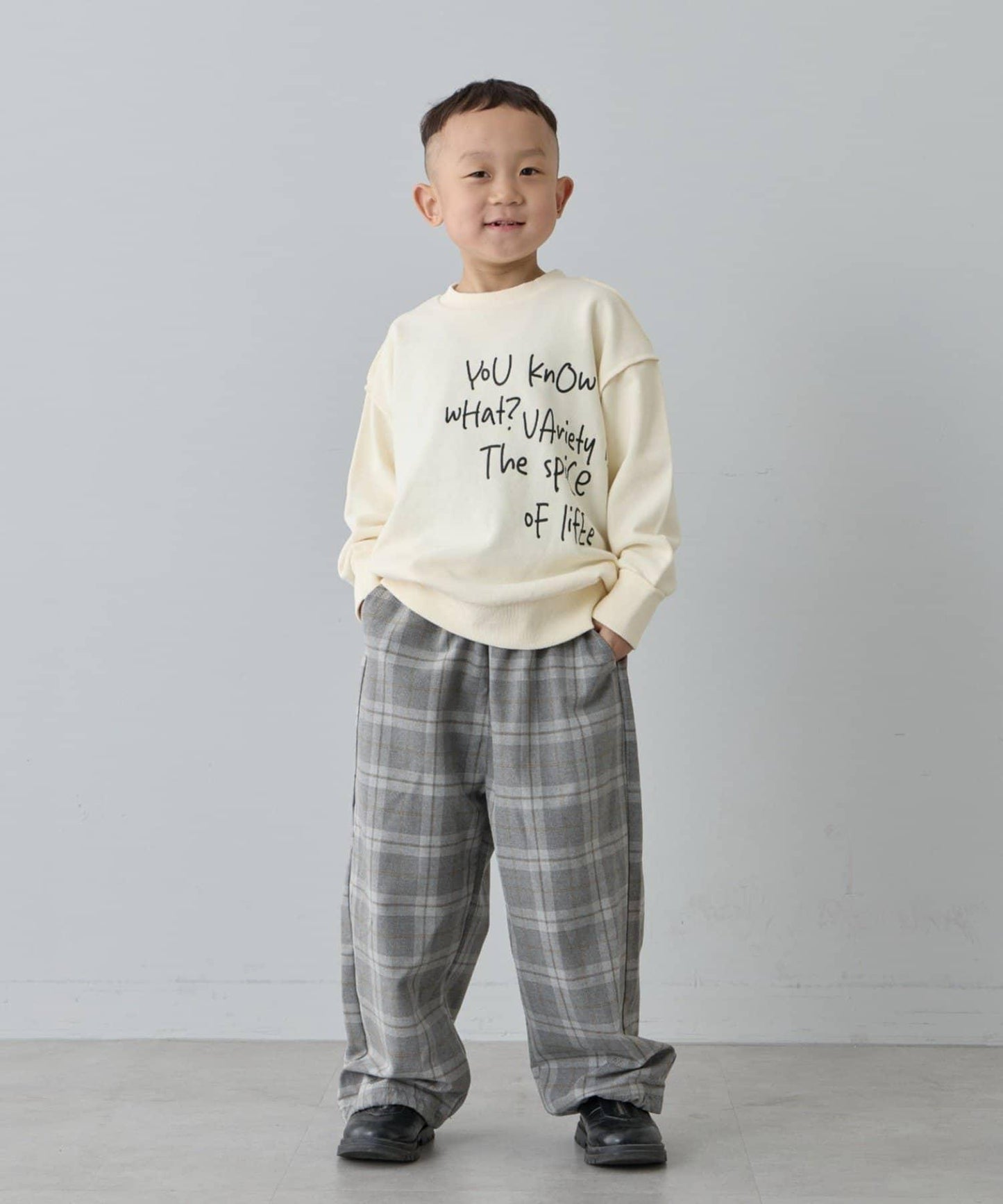 【兒童】【紅色&藍色】下襬抽繩格紋休閒褲