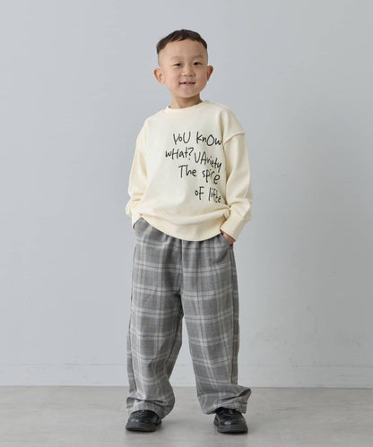 【兒童】【紅色&藍色】下襬抽繩格紋休閒褲