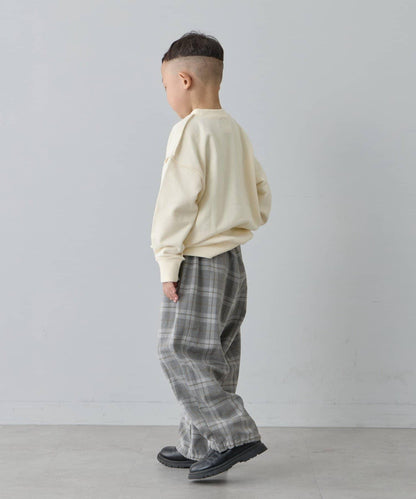 【兒童】【紅色&藍色】下襬抽繩格紋休閒褲