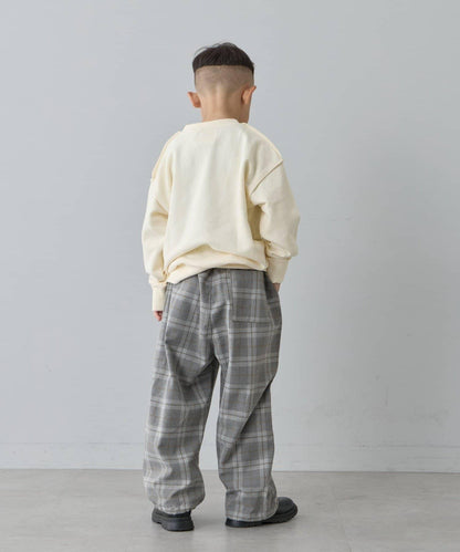 【兒童】【紅色&藍色】下襬抽繩格紋休閒褲