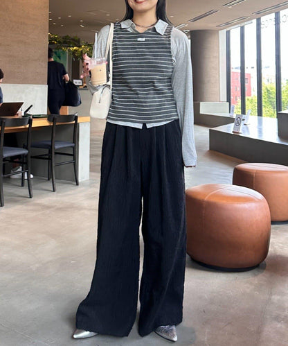 【CIAOPANIC TYPY】條紋背心疊穿翻領透視剪裁襯衫