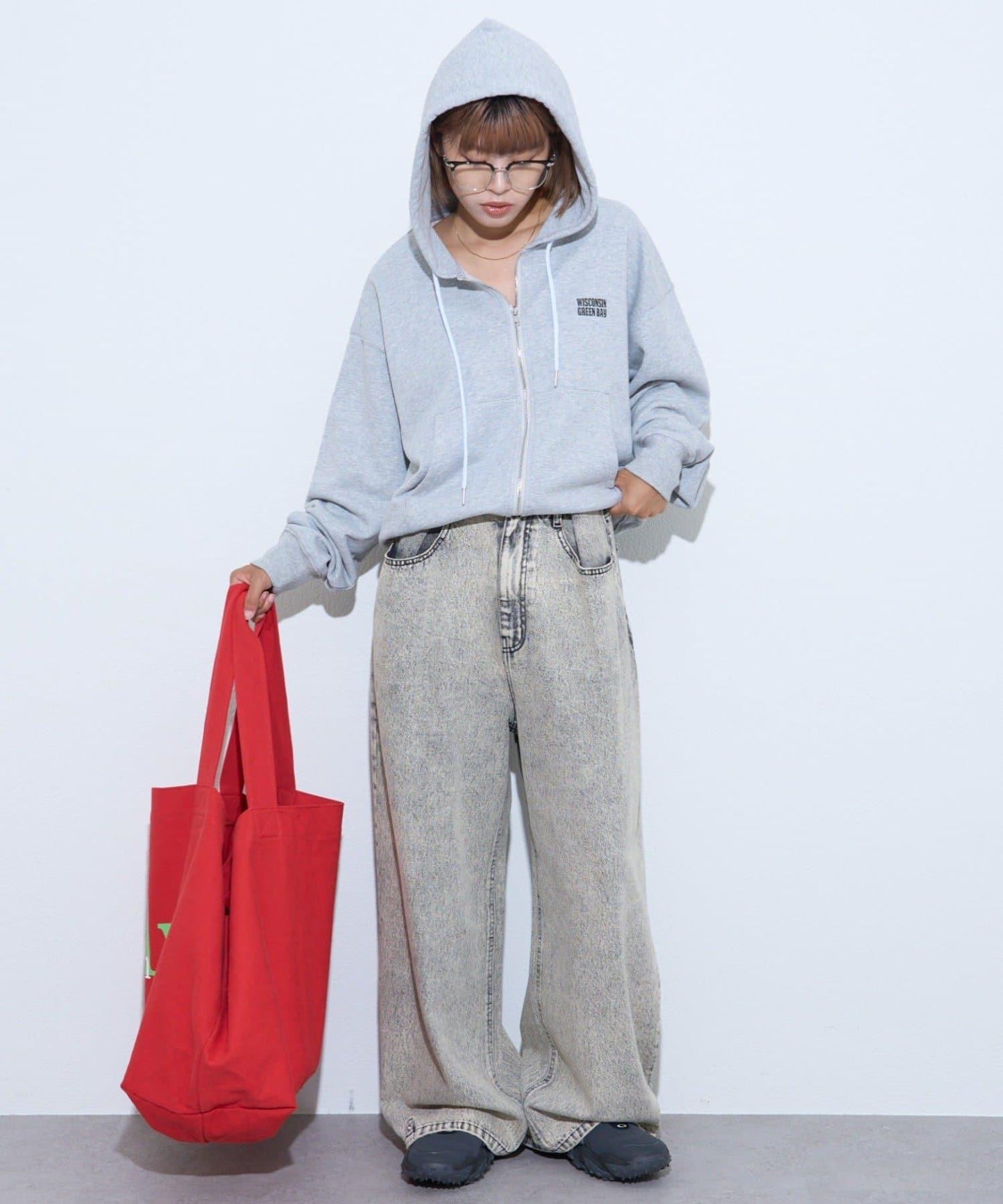 【薩基企劃】【可調節腰圍】超染褶皺設計牛仔褲