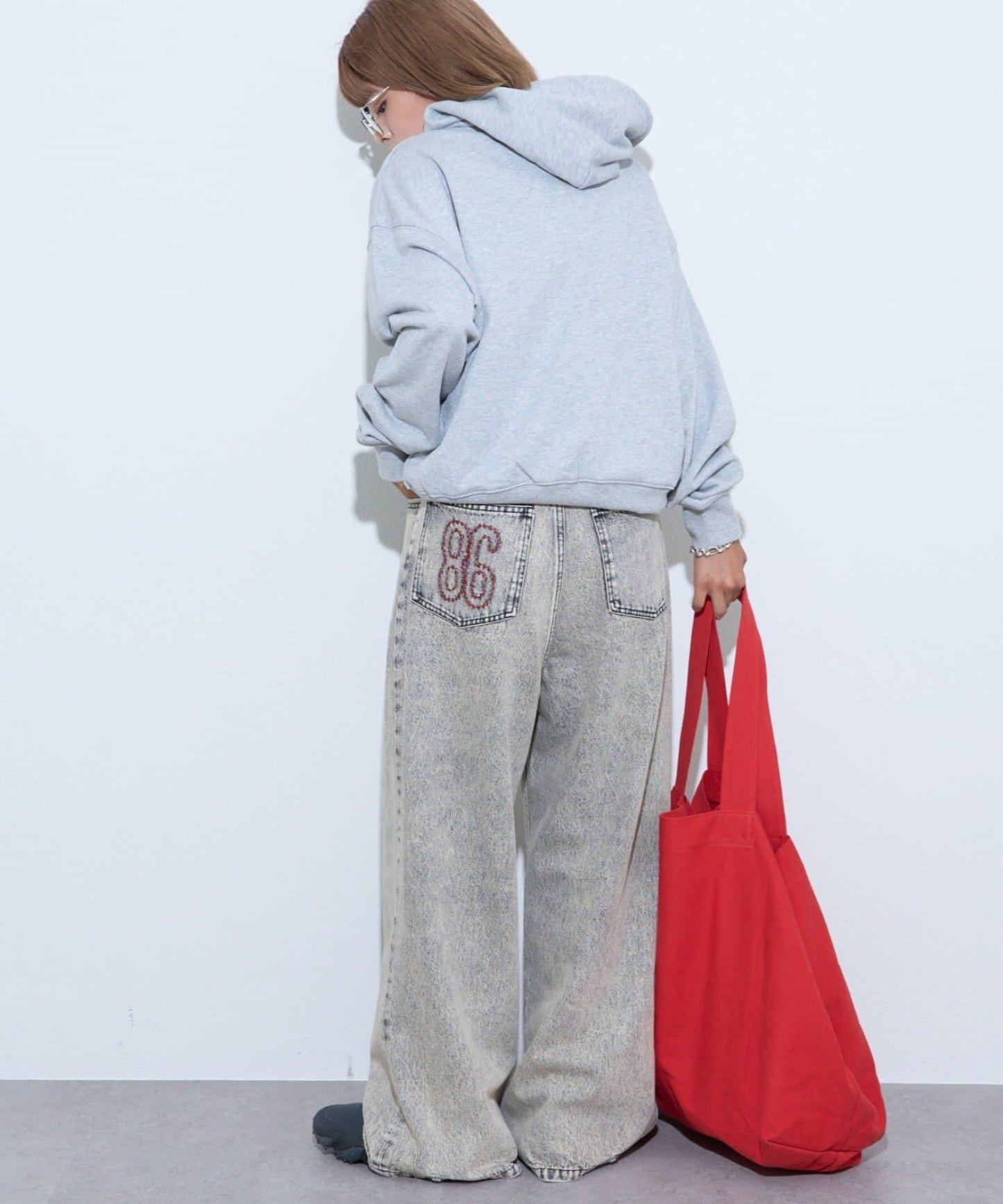 【薩基企劃】【可調節腰圍】超染褶皺設計牛仔褲