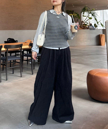 【CIAOPANIC TYPY】條紋背心疊穿翻領透視剪裁襯衫