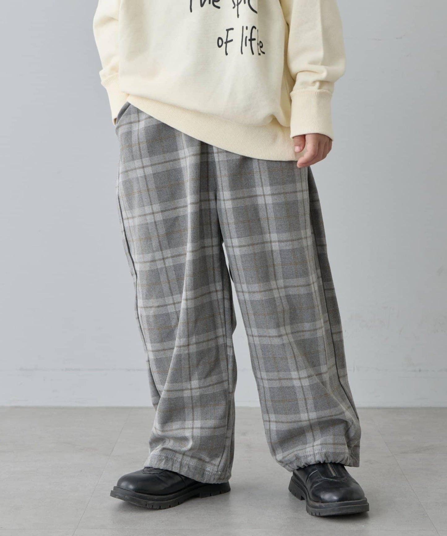 【兒童】【紅色&藍色】下襬抽繩格紋休閒褲