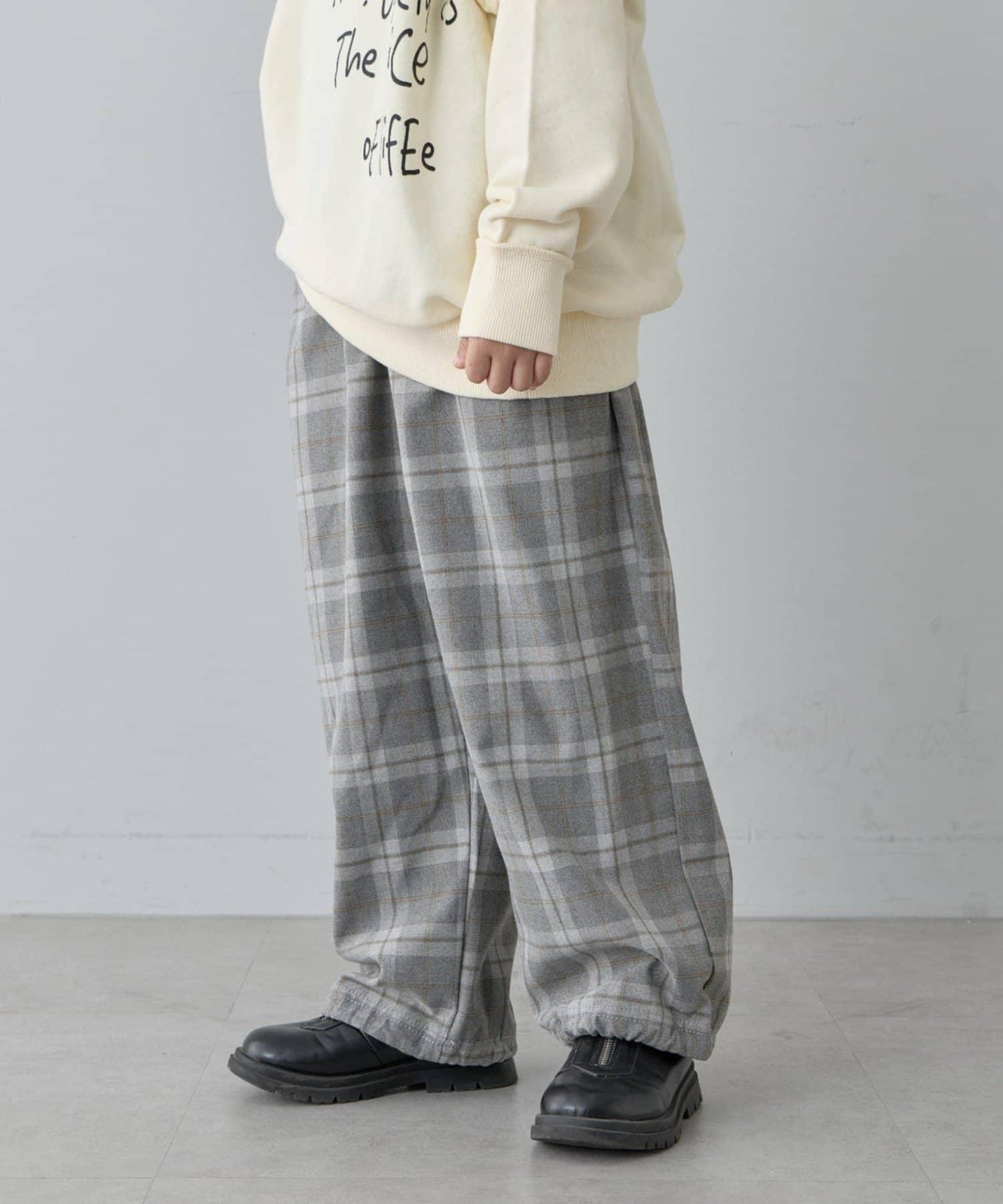 【兒童】【紅色&藍色】下襬抽繩格紋休閒褲