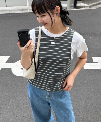 【CIAOPANIC TYPY】條紋背心疊穿翻領透視剪裁襯衫