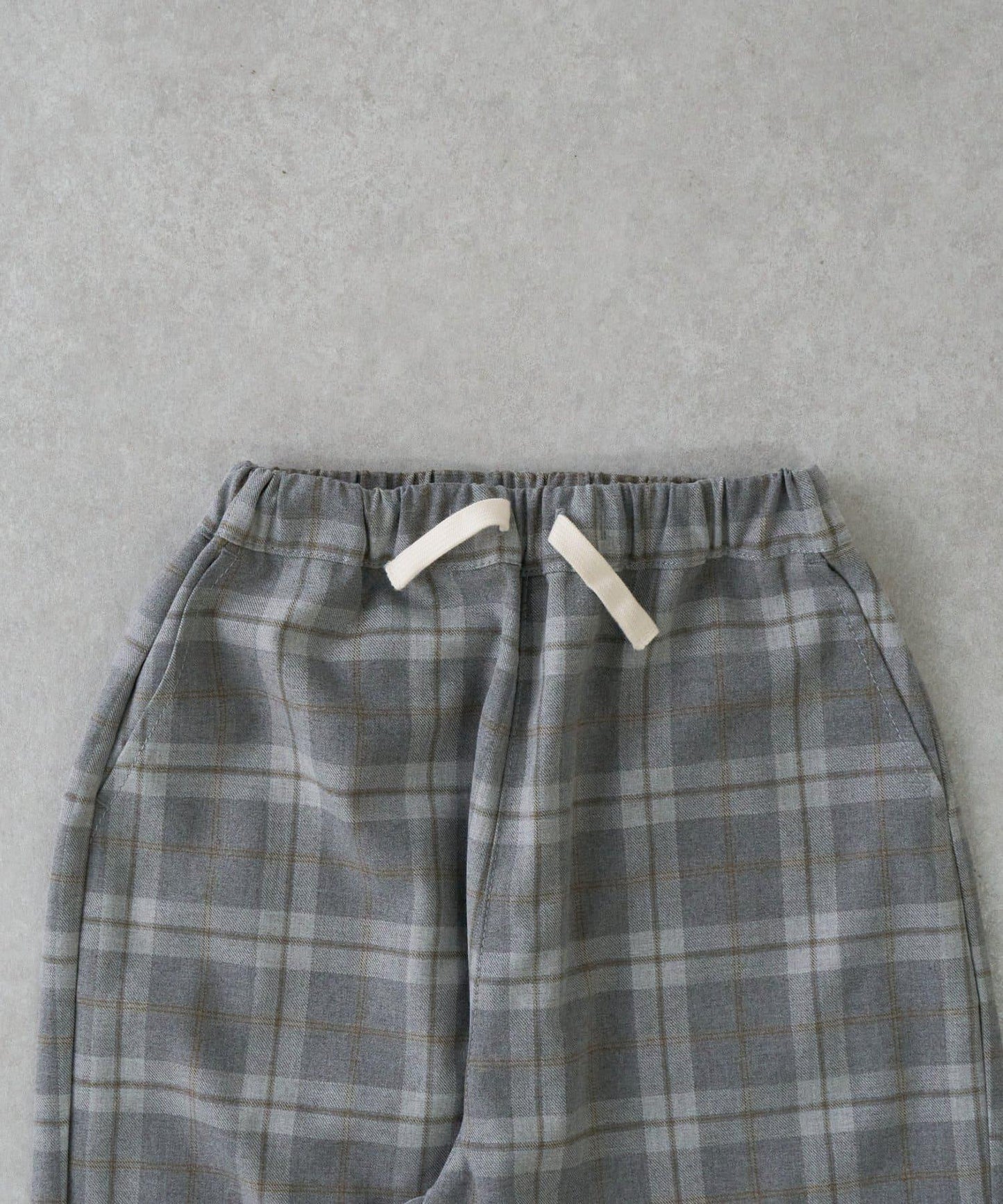 【兒童】【紅色&藍色】下襬抽繩格紋休閒褲