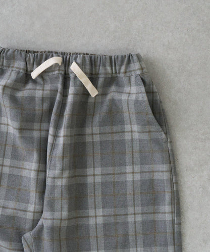 【兒童】【紅色&藍色】下襬抽繩格紋休閒褲