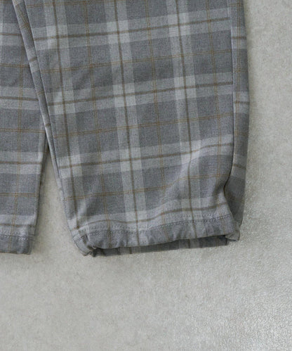 【兒童】【紅色&藍色】下襬抽繩格紋休閒褲