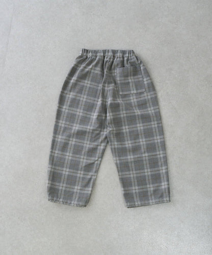 【兒童】【紅色&藍色】下襬抽繩格紋休閒褲