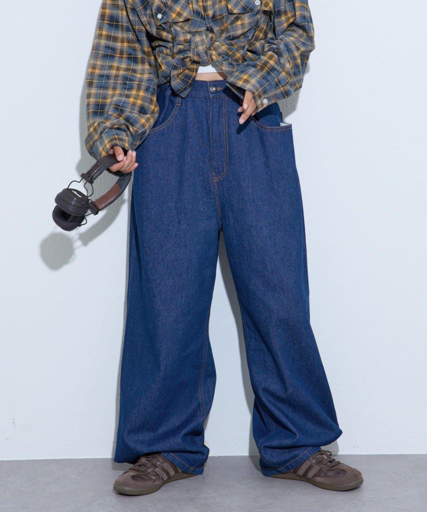 【薩基企劃】【可調節腰圍】超染褶皺設計牛仔褲