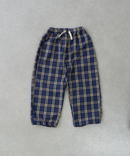 【兒童】【紅色&藍色】下襬抽繩格紋休閒褲