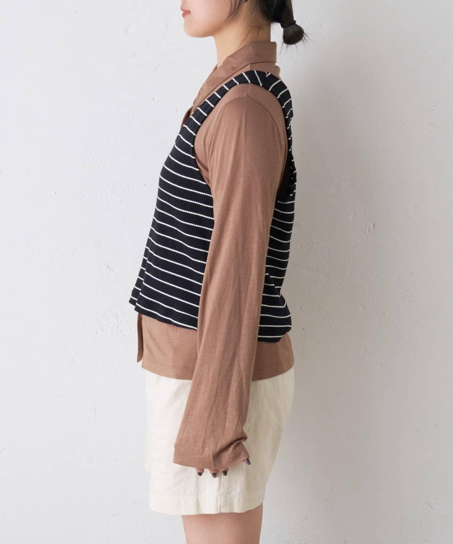 【CIAOPANIC TYPY】條紋背心疊穿翻領透視剪裁襯衫