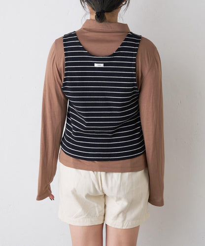 【CIAOPANIC TYPY】條紋背心疊穿翻領透視剪裁襯衫