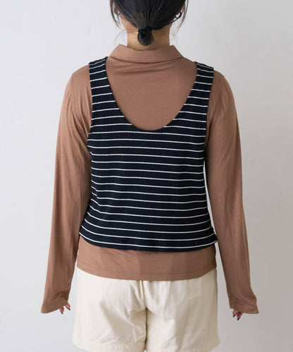 【CIAOPANIC TYPY】條紋背心疊穿翻領透視剪裁襯衫