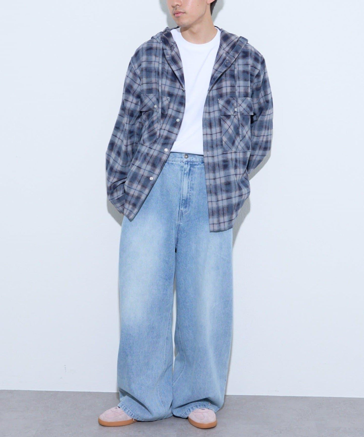 【薩基企劃】【可調節腰圍】超染褶皺設計牛仔褲